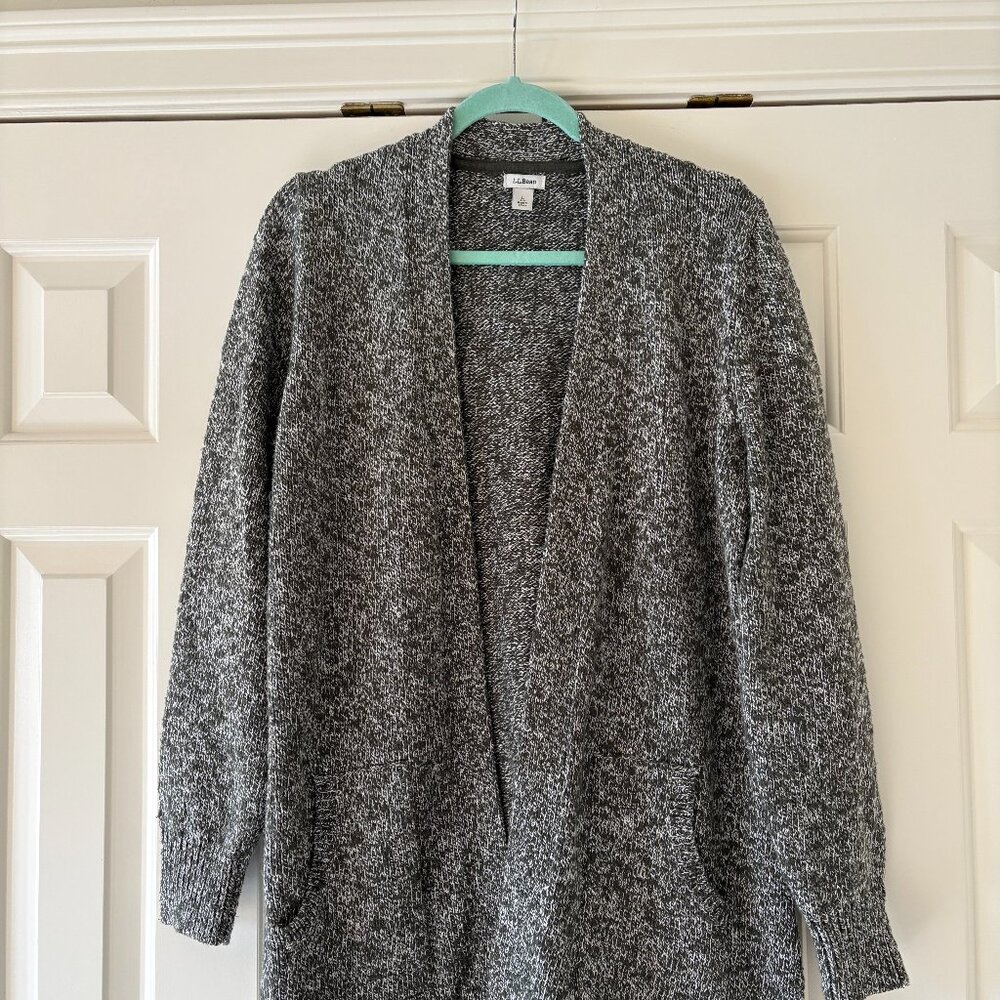 L.L. Bean Olive Ragg Open Front Cardigan Sweater L